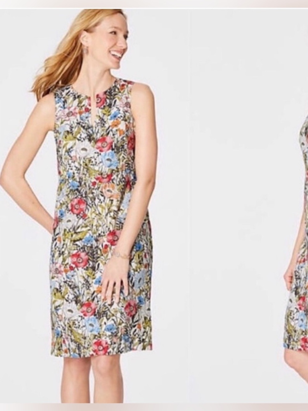 J. Jill Floral Linen Sleeveless Shift Dress in Blue, Pink, Green
